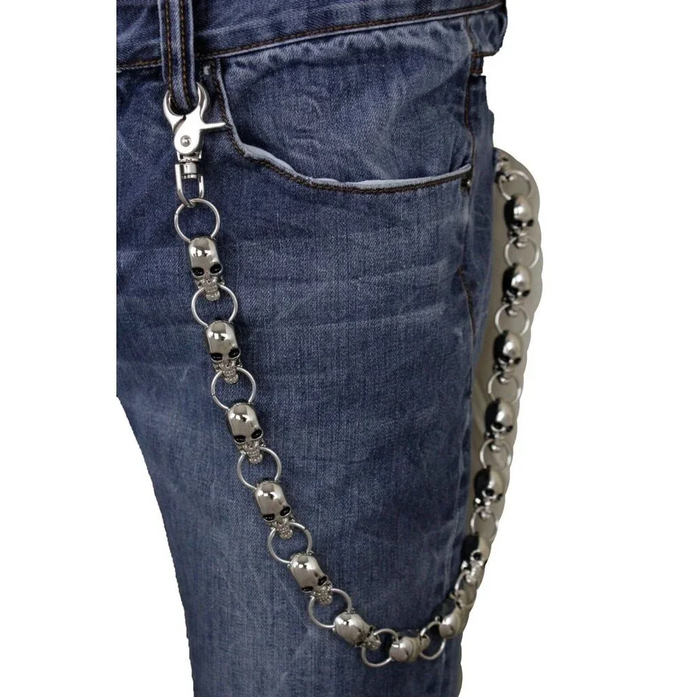 New Men Women Silver Key Wallet Chain Ring Long Skeleton Skull Charms Punk Rock